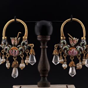 17th Century Enamelled Natural Pearl Rock Crystal Earrings