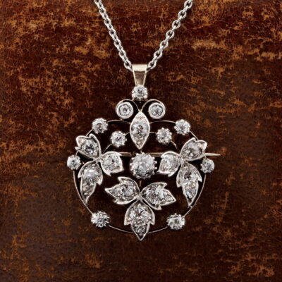 Victorian 1.85 Ct Diamond Rare Brooch Pendant