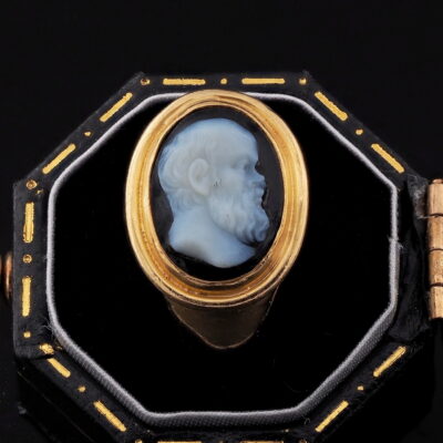 Georgian Socrate Agate Cameo Ring 18 KT Gold