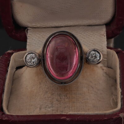 Victorian 6.00 Ct Pink Tourmaline Diamond Trilogy Ring