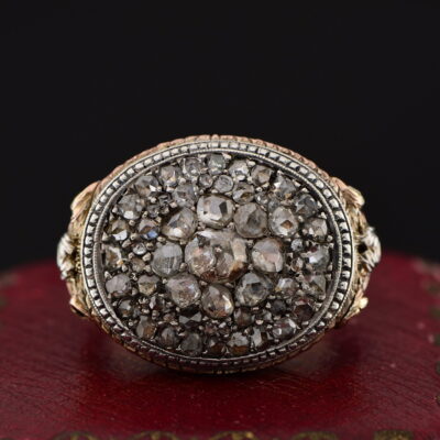 Antique 19th Century 3.20 Ct Rose Cut Diamond Rare 18 KT Silver Ring