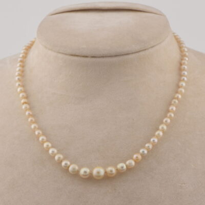 Victorian Certified Natural Saltwater Pearl Necklace Sapphire Diamond Clasp