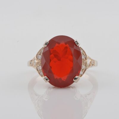 Superb Vintage 6.0 Ct. Ruby Red Fire Opal  Diamond Solitaire ring