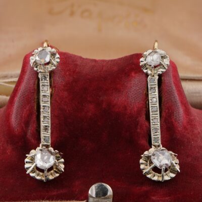 Antique Austro Hungarian Art Deco Rose Cut Dormeuse Drop earrings