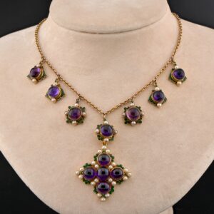 Victorian Night /Day Amethyst Pearl Enamel Drop Necklace