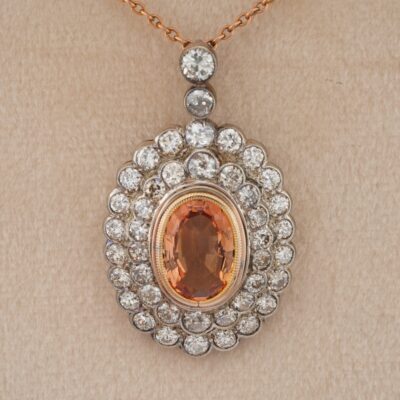 Victorian/Edwardian Imperial Topaz Diamond Pendant/Necklace 1900 ca.