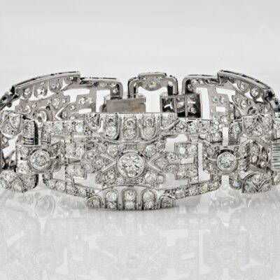 Art Deco 11.80 Ct Diamond Platinum Wide Panel Bracelet
