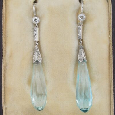 Art Deco 23.00 Ct Natural Aquamarine Diamond Platinum Earrings