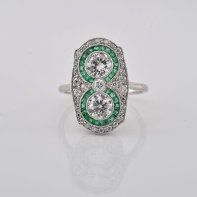 Edwardian Diamond Emerald Platinum rare Ring