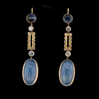 Art Deco 12.60 Ct. Moonstone Diamond Long Drop earrings