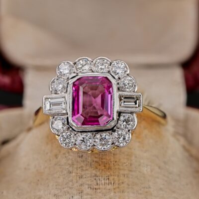 Art Deco 1.40 Ct. Certified Pink Sapphire 1.04 CT Diamond Ring