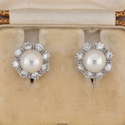 Art Deco 8.5 mm Sea Pearls 1.60 CT Diamond Platinum Earrings