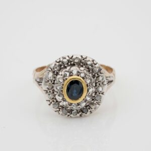 Georgian/Victorian Natural Sapphire Rose Cut Diamond Unisex Ring