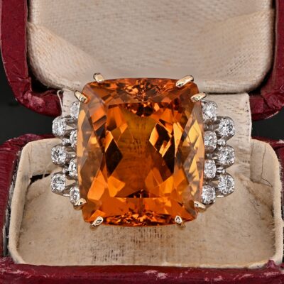Retro 25.10 Cushion Madeira Citrine G-VVS Diamond 18 KT Gold Ring