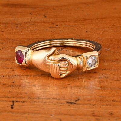 Victorian Ruby Diamond Fede Gimmel Ring18 KT