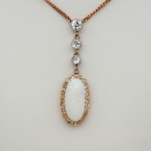 Edwardian 6.00 Ct Harlequin Opal 1.80 Ct Diamond 18 KT Pendant