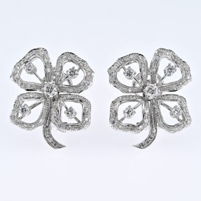 Mid Century 2.20 Ct Diamond Large Pansy Flower Earclips