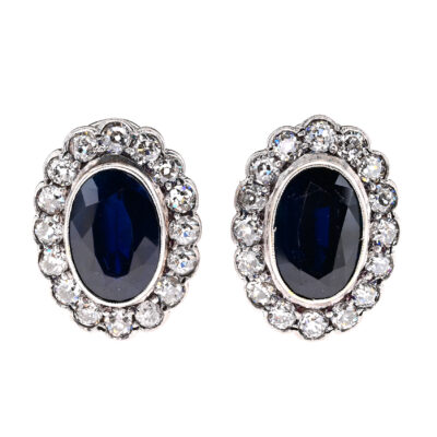 Vintage Diamond Sapphire Platinum18 KT Cluster Earrings
