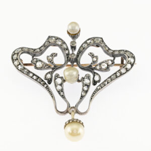 Art Nouveau Diamond Pearl Rare Brooch Pendant 18 KT/Silver