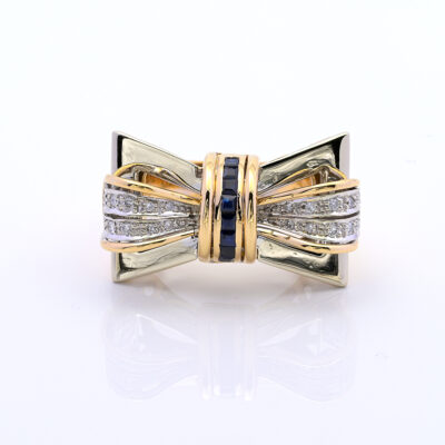 Retro Diamond Sapphire Bow Bi-Color 18 KT Ring