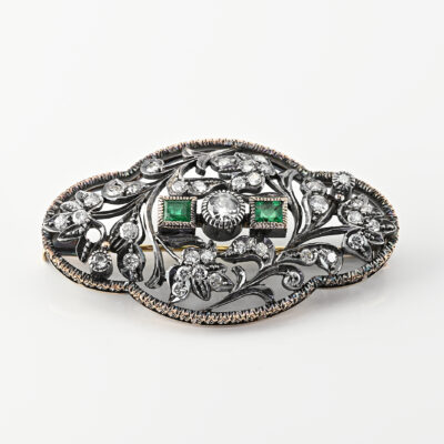 Belle Epoque 2.50 Ct Diamond Emerald Plaque brooch