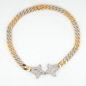 Retro 13.30 Ct Diamond Fleur De Lys Curb 18 KT Platinum Necklace