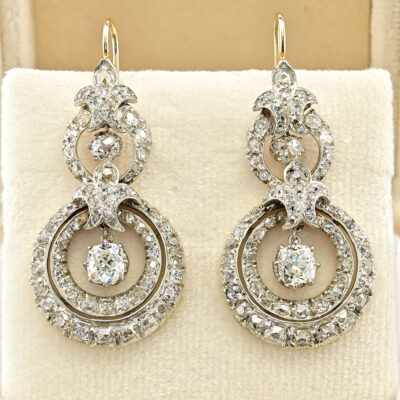 Victorian 6.0 Ct Diamond Drop Earrings 18 Kt Silver