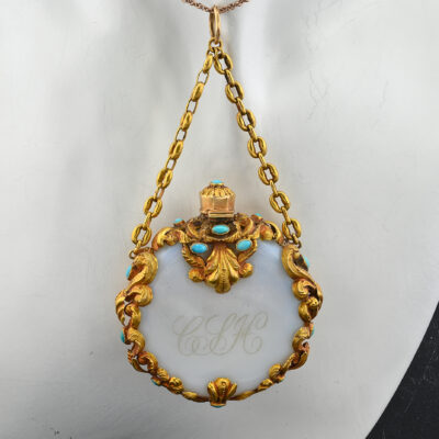 Regency Scent Bottle Azure Opaline Turquoise 15 Ct Gold Pendant