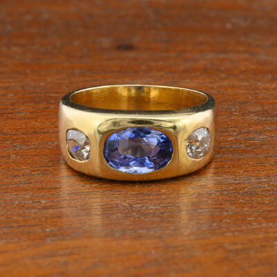Vintage Certified 2.10 Ct Ceylon NO Heat .70 Ct Diamond Gent Ring