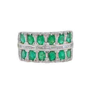 FABULOUS EMERALD & DIAMOND WIDE VINTAGE BAND RING OF RELEVANT BEAUTY!