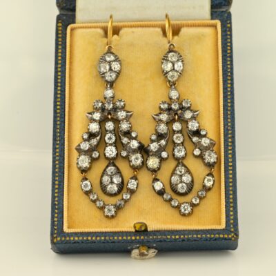 Victorian 8.0 Ct Old Mine Diamond Long Pendant Earrings 12 KT Silver Top