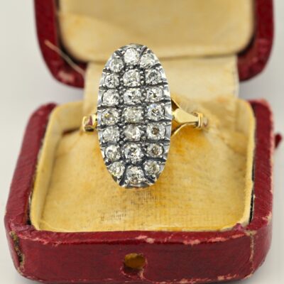 Victorian 2.10 Ct Diamond Oval Panel 18 KT Silver Ring