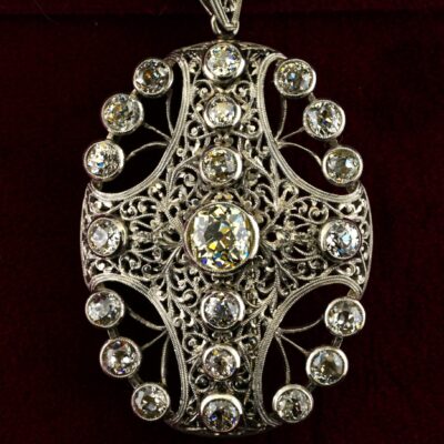 Edwardian 8.0 Ct Old Mine Diamond Platinum Brooch Pendant