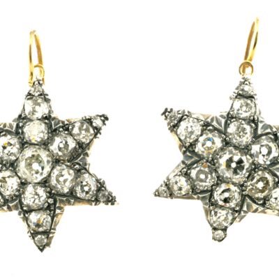 Victorian Celestial 8.0 Ct. Old Mine Diamond Star Earrings 14 KT Silver